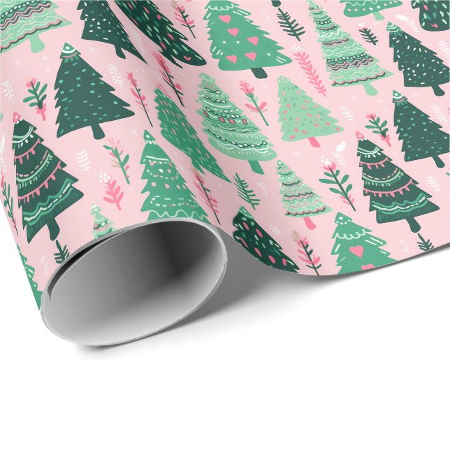 Papel De Regalo Árboles Festivos Acogedores Navideños (Esquina del rollo)