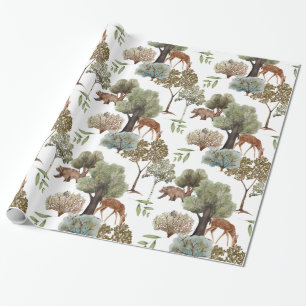 Papel De Regalo Árboles forestales ciervos osos pájaros