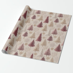 Papel De Regalo Árboles metálicos dorados y bosque de Navidad borg