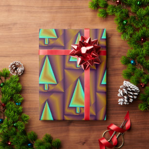 Papel De Regalo Árboles metálicos Verde azulados marrones Puffy
