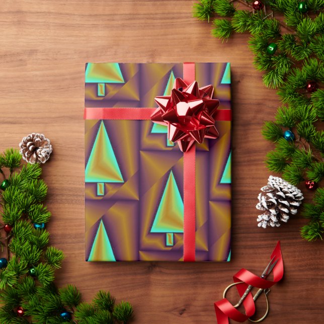 Papel De Regalo Árboles metálicos Verde azulados marrones Puffy (Regalo de vacaciones)