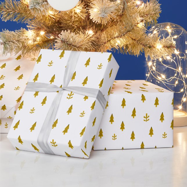Papel De Regalo Árboles modernos de Navidad dorada (Vacaciones)