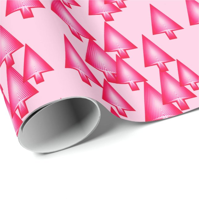 Papel De Regalo Árboles modernos de Navidad metálica - rosa fucsia (Esquina del rollo)