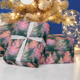 Papel De Regalo Árboles Modernos de Navidad Verdes Rosa Morados Bl