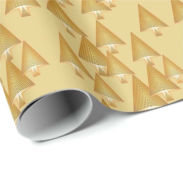 Papel De Regalo Árboles modernos metálicos de Navidad - oro amaril (Esquina del rollo)