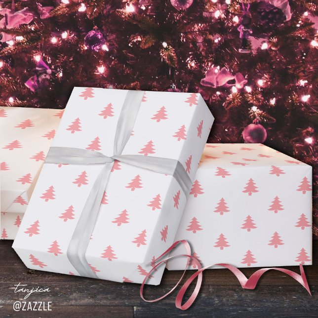 Papel De Regalo Árboles modernos y simples de Navidad rosados en b (Subido por el creador)