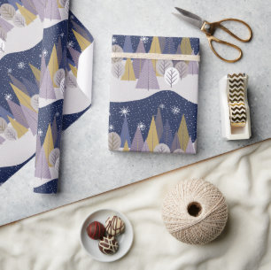 Papel De Regalo Árboles navideños azules y dorados de la marina