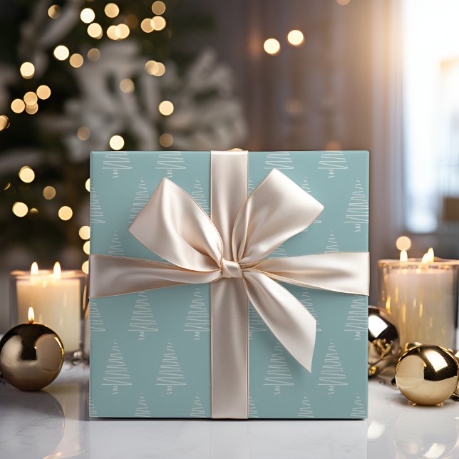 Papel De Regalo Árboles Navideños Blanco-Azul-Verde Pálido (Simple Pale Blue-Green And White Christmas Trees Wrapping Paper)