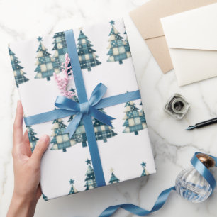 Papel De Regalo Árboles navideños de Blue Checkered