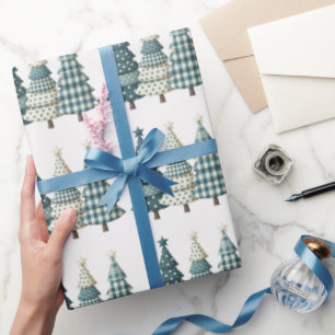 Papel De Regalo Árboles navideños de Blue Checkered