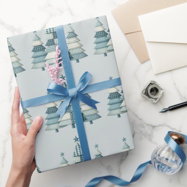 Papel De Regalo Árboles navideños de Blue Checkered (Regalar)