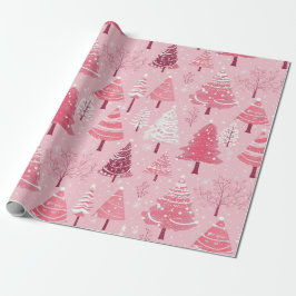 Papel De Regalo Árboles navideños de color blanco rosado
