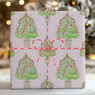 Papel De Regalo Árboles navideños de colorido acuarela