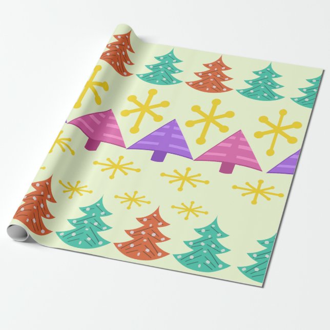 Papel De Regalo Árboles navideños de la era atómica Luz Kitsch (Desenrollado)