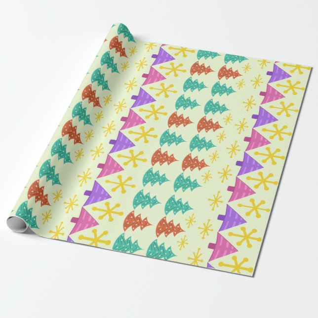 Papel De Regalo Árboles navideños de la era atómica Luz Kitsch (Desenrollado)