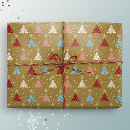 Papel De Regalo Árboles navideños de oro de Woodland