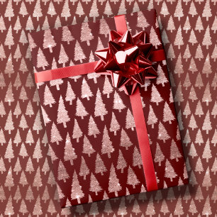 Papel De Regalo Árboles navideños de oro Rosa en regalo rojo Win