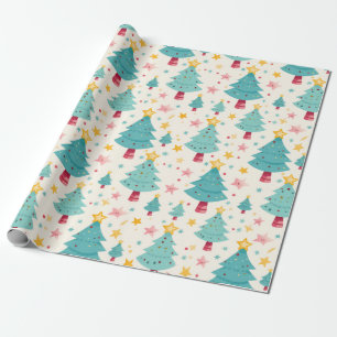 Papel De Regalo Árboles navideños divertidos y coloridos