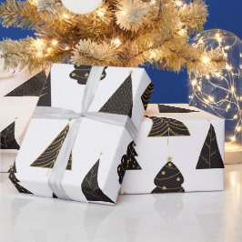Papel De Regalo Árboles navideños Minimalistas de oro y negro