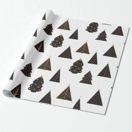 Papel De Regalo Árboles navideños Minimalistas de oro y negro