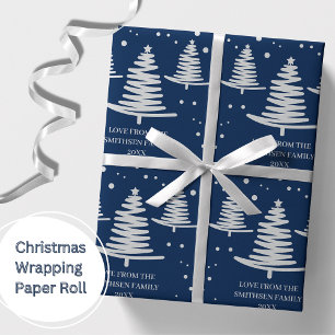 Papel De Regalo Árboles navideños Minimalistas de plata azul de la