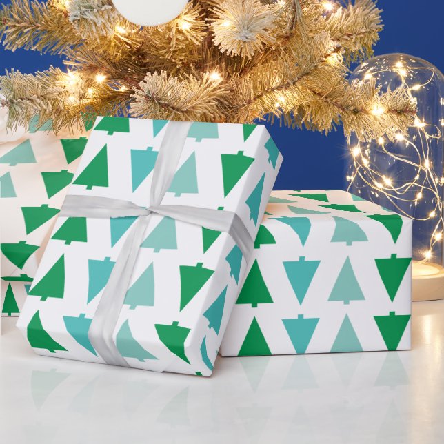 Papel De Regalo Árboles navideños modernos Aqua Holiday con patron (Vacaciones)