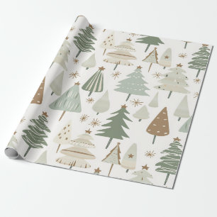 Papel De Regalo Árboles navideños modernos marrones y verdes