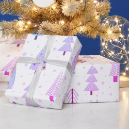 Papel De Regalo Árboles navideños modernos Patrón azul púrpura ros
