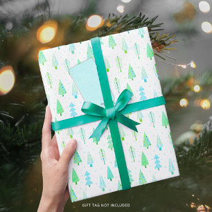 Papel De Regalo Árboles navideños modernos Patrón azul turquesa