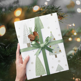Papel De Regalo Árboles navideños modernos Patrón verde oliva