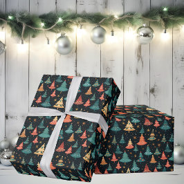Papel De Regalo Árboles navideños modernos y retro