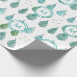Papel De Regalo Árboles navideños monogramas<br><div class="desc">Decoren los regalos de sus Navidades con este moderno papel de envoltura de árbol de Navidad. Está decorado con una sencilla acuarela en tonos verdes y turquesa. Personalizar con tu inicial o la de tu familia. Acuarela original © Michele Davies.</div>