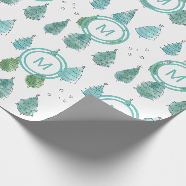 Papel De Regalo Árboles navideños monogramas (Esquina)