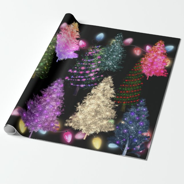 Papel De Regalo Árboles navideños multicolores (Desenrollado)