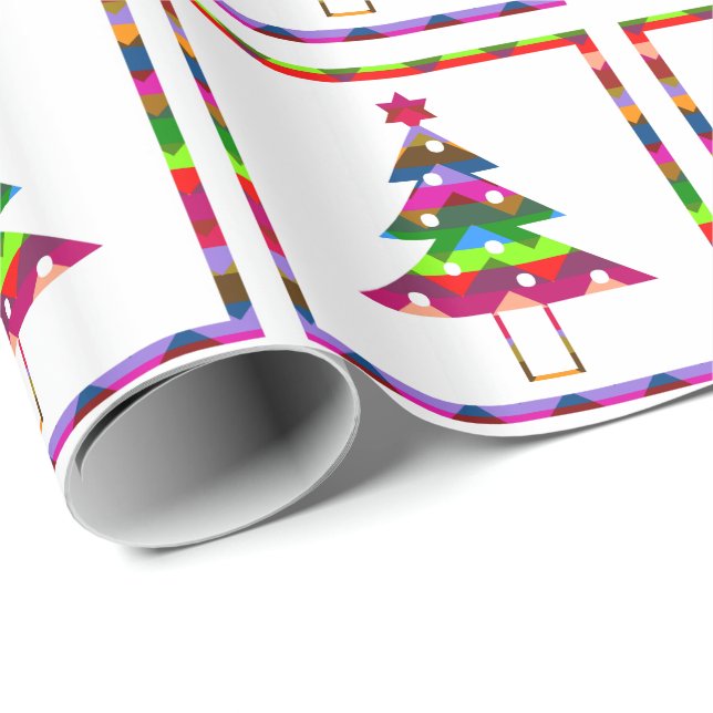 Papel De Regalo Árboles navideños multicolores (Esquina del rollo)