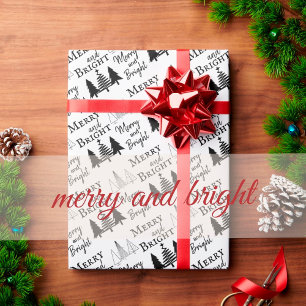 Papel De Regalo Árboles navideños negros y blancos y brillantes