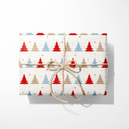 Papel De Regalo Árboles navideños nórdicos festivos - rojo, azul y