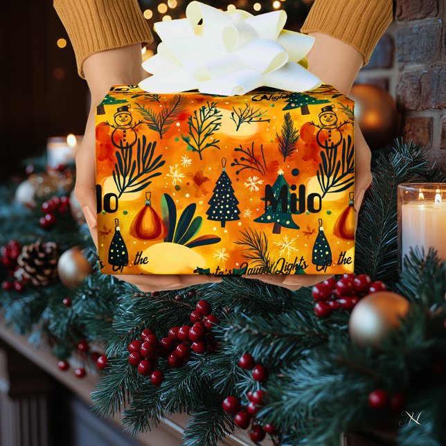 Papel De Regalo Árboles navideños personalizados y niños hombres d (Subido por el creador)