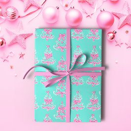 Papel De Regalo Árboles navideños rosados y de menta