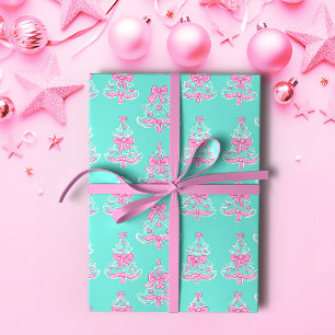 Papel De Regalo Árboles navideños rosados y de menta