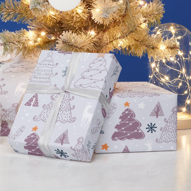 Papel De Regalo Árboles navideños sacuden Navidades grises con cop (Vacaciones)
