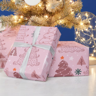 Papel De Regalo Árboles navideños sacuden Navidades rosados con co