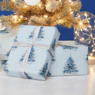 Papel De Regalo Árboles navideños Sky Blue Gold