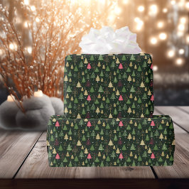 Papel De Regalo Árboles navideños tradicionales modernos verdes