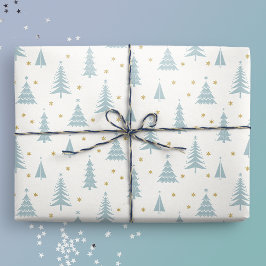 Papel De Regalo Árboles nórdicos de Navidad Verde azulados blancos
