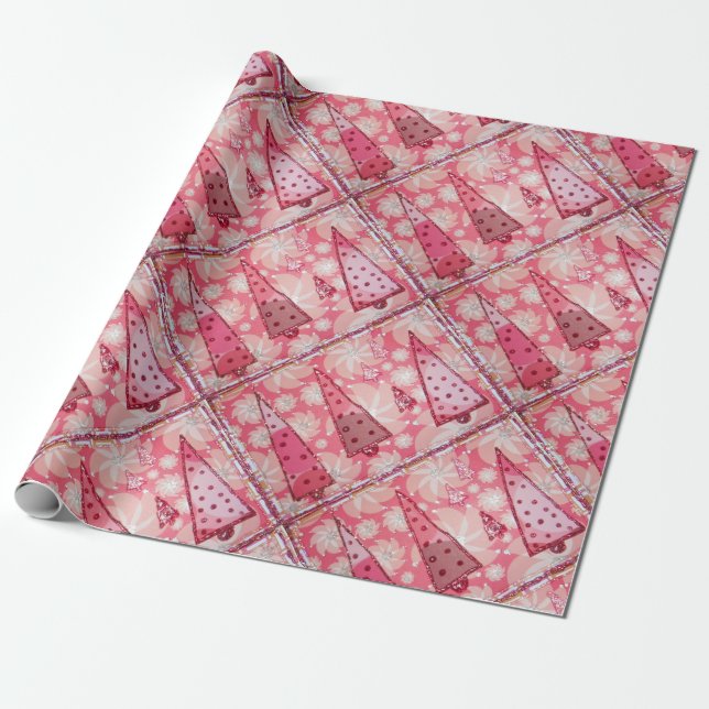 Papel De Regalo Árboles rojos del collage del navidad del (Desenrollado)