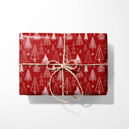 Papel De Regalo Árboles rusos rojos y blancos de Navidad
