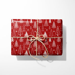 Papel De Regalo Árboles rusos rojos y blancos de Navidad