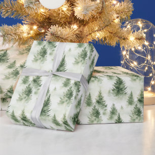 Papel De Regalo Árboles verdes de Navidad en verde pálido