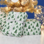 Papel De Regalo Árboles verdes de Navidad en verde pálido<br><div class="desc">Hermosos árboles verdes de Navidad en un entorno verde y nevado</div>